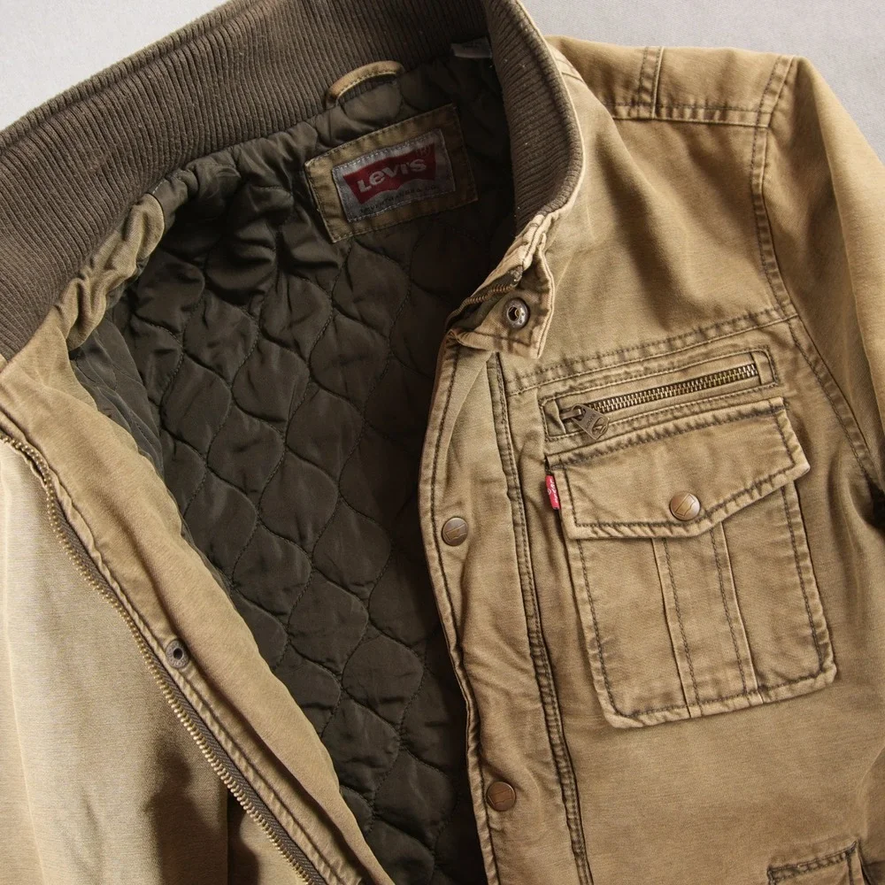 Levi's Military Field Trucker Canvas Quilted Men Jacket S Utility Multi Pocket